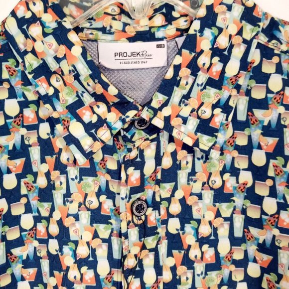 Projek Raw A-Fit Button down shirt  SMALL  Cocktail Print  Stretch  Wicking  NWT - Picture 5 of 11